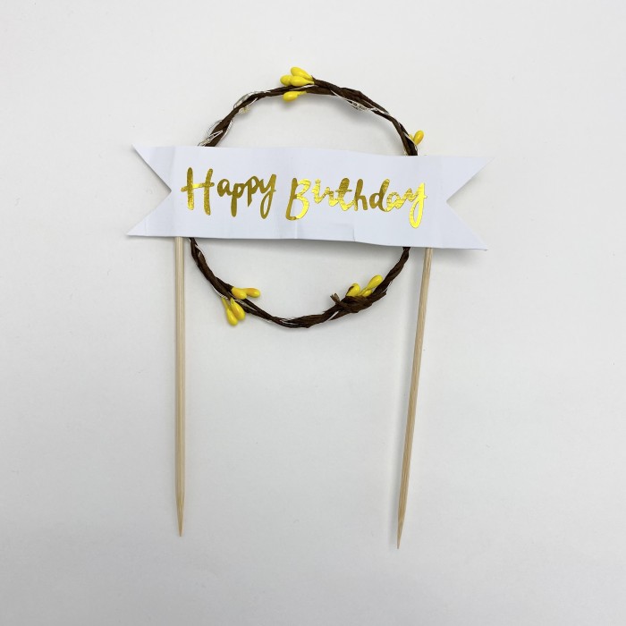 Led Işıklı Pasta Süsü (Cake Topper)-Happy Birthday-Sarı